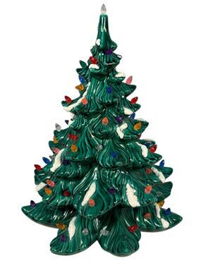 Atlantic Molds Vintage 16.5" Snow Flocked Ceramic Christmas Tree RARE *NO BASE*